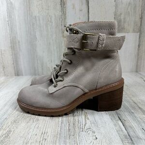 NEW Zodiac Gemma Gray Leather Lace Up Block Heel Ankle Boots #1256